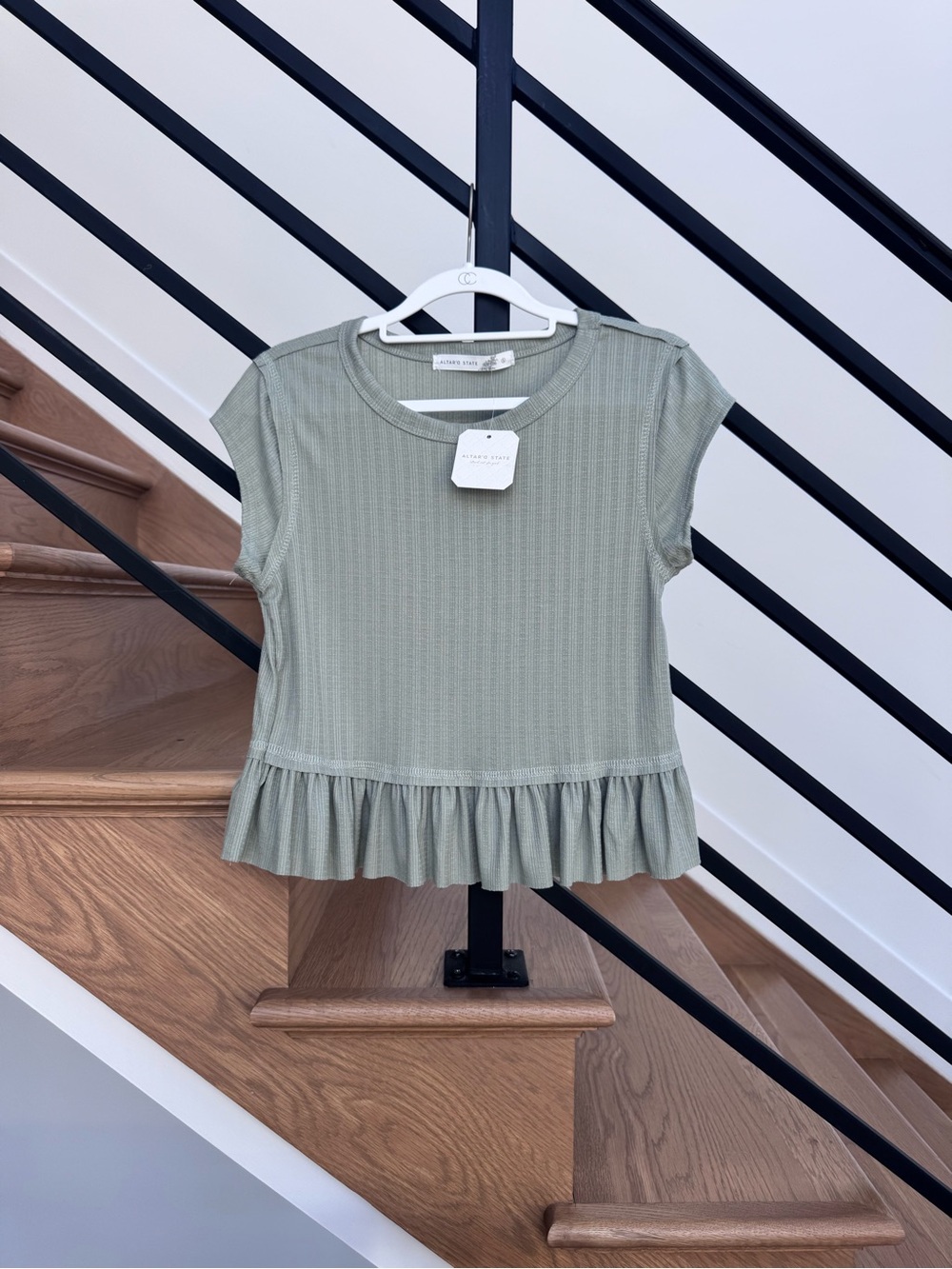 Altar'd State Sage Ribbed Ruffle Hem Short Sleeve Top [NWT - Never Worn]